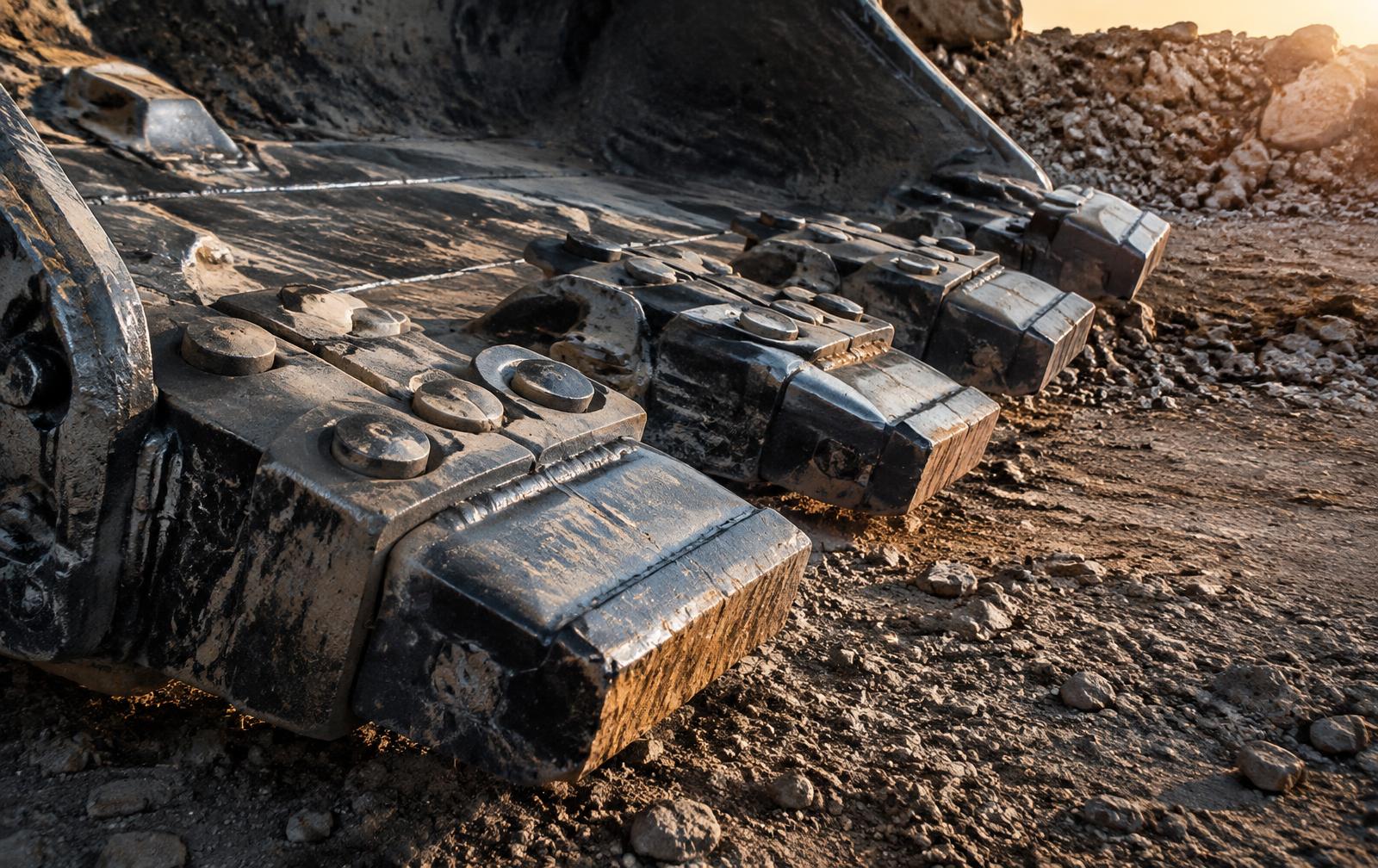 Excavator bucket fitted with bimetallic wear parts
